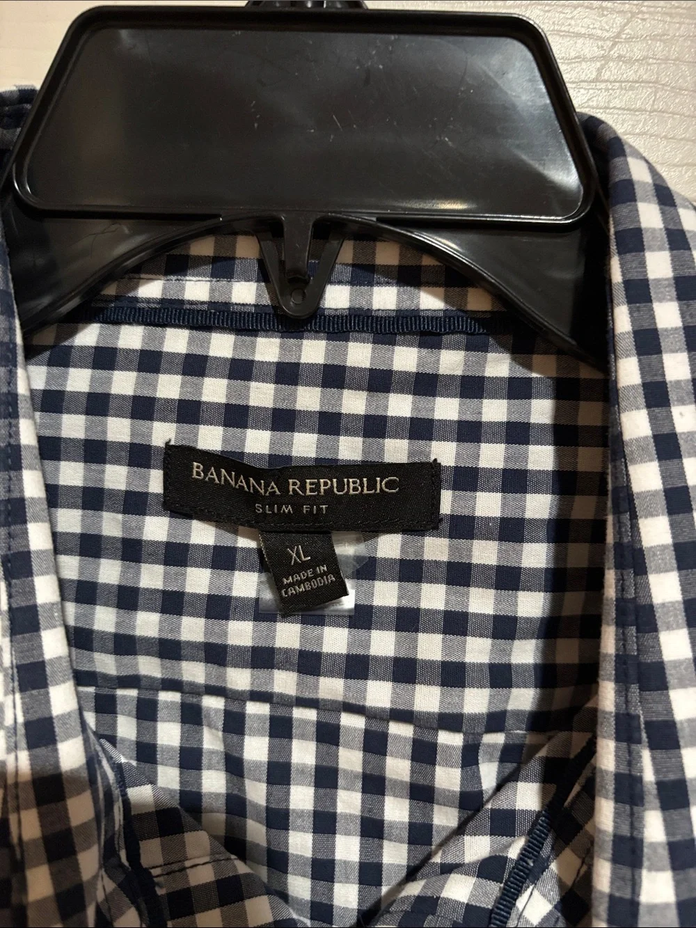 Banana Republic Navy and White Gingham Dress Shirt